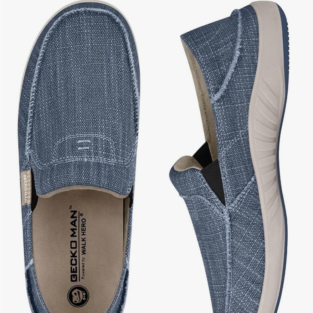 Gecko 9M Man Walk Hero Men Slip On Loafer Gray Canvas‎ Arch Support Exc Cond